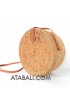 wide and large ata rattan round bag with flower pattern and lining